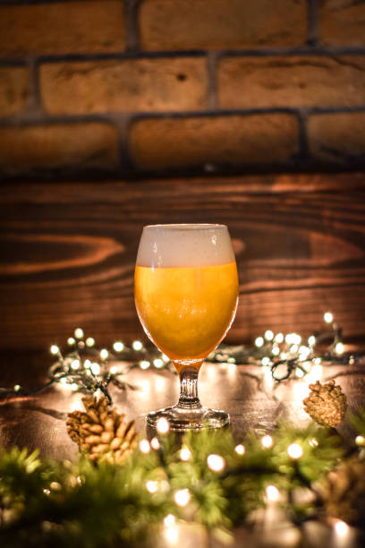 istock Christmas beer with christmas lights and background 1252870797