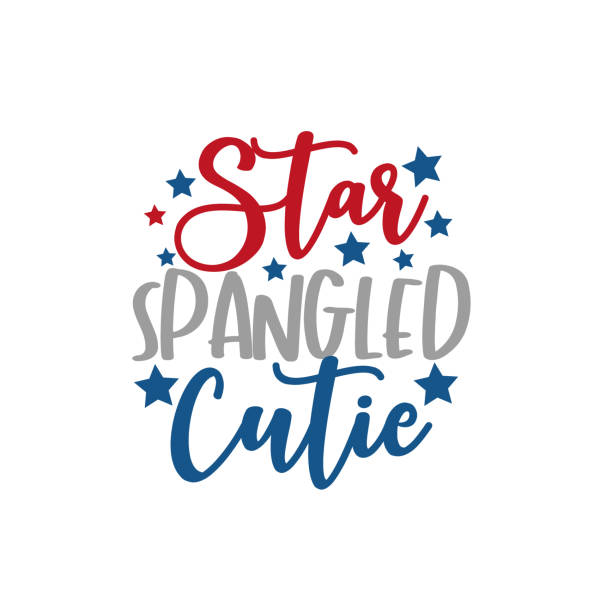 ilustraciones, imágenes clip art, dibujos animados e iconos de stock de caligrafía star spangled cutie-happy independence day, ilustración de diseño de letras. - star spangled banner