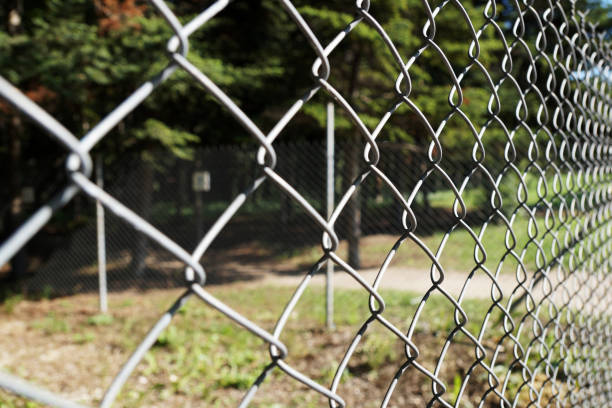istock metal mesh fence in the park 1252880898