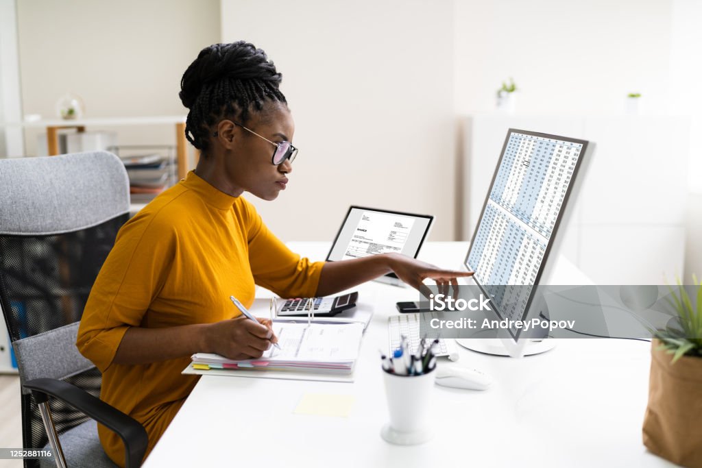 African Professional Chartered Accountant Woman African Professional Chartered Accountant Woman Doing Tax Manager Stock Photo