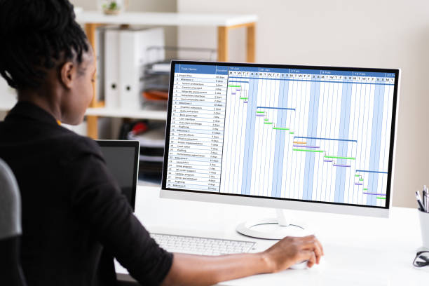 istock African Business Woman Using Corporate Gantt Chart 1252883478