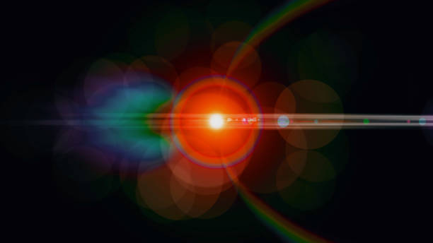 istock Anamorphic lens flare from a photo camera lens. Anamorphic background 1252884439