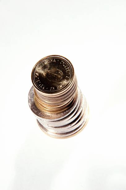 istock Stack of coins, currency of Argentina 1252888216