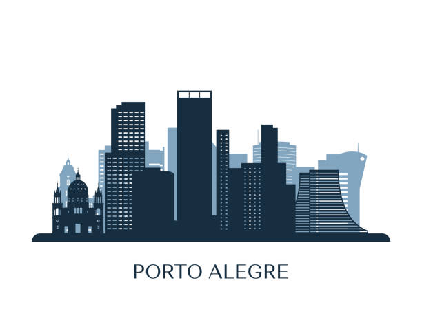 Porto Alegre skyline, monochrome silhouette. Vector illustration. Porto Alegre skyline, monochrome silhouette. Vector illustration. porto alegre stock illustrations