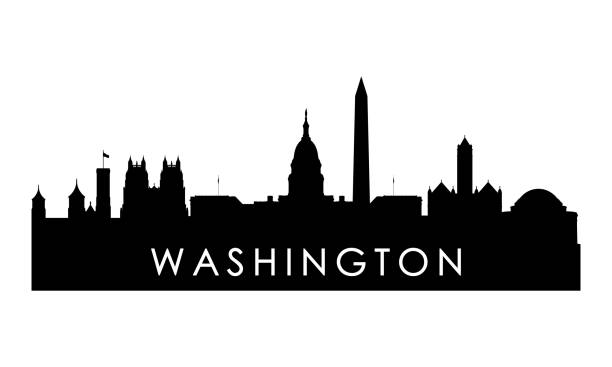 華盛頓天際線剪影。黑人華盛頓城市設計孤立在白色背景上。 - washington dc 幅插畫檔、美工圖案、卡通及圖標