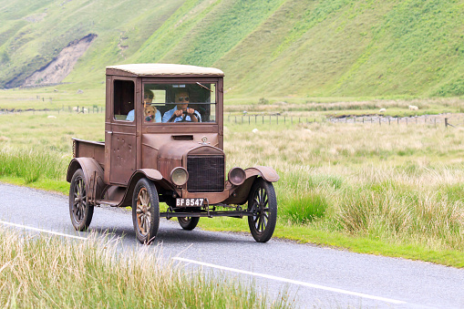 Moffat, Scotland - June 29, 2019: 1925 Ford Model T Pickup  in a classic car rally en route towards the town of Moffat, Dumfries and Galloway