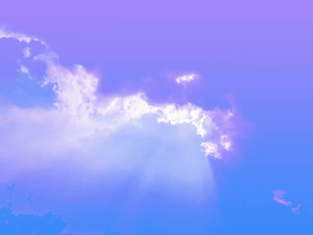 istock Beautiful Blue Sky with sun rays, start of thunder and rain 1252898597