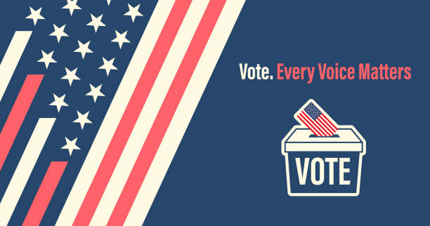 illustrazioni stock, clip art, cartoni animati e icone di tendenza di banner set di urne elettorali con una combinazione di bandiera americana - elezioni