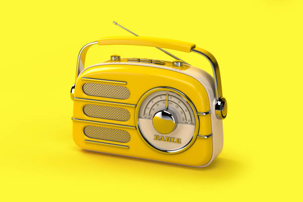 istock Yellow vintage radio on yellow background. 1252900943