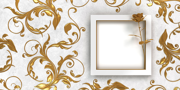 festive background template with ornaments, embellishments and frame with golden rose