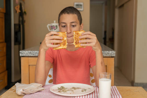 istock Boy about to eat melted cheese sandwich 1252907103