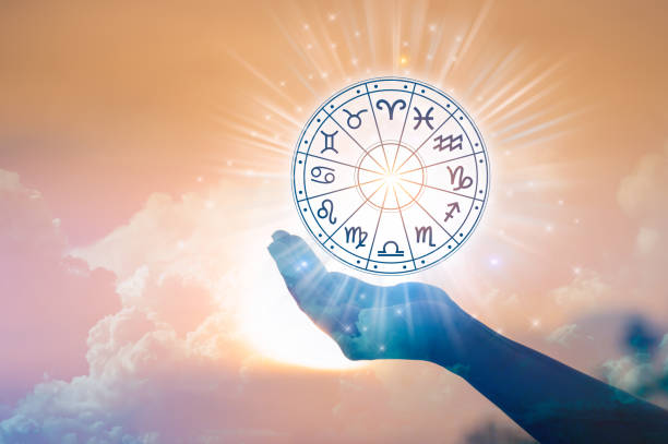 Zodiac signs inside of horoscope circle. Astrology in the sky with many stars and moons  astrology and horoscopes concept Zodiac signs inside of horoscope circle. Astrology in the sky with many stars and moons  astrology and horoscopes concept aquarius astrology sign photos stock pictures, royalty-free photos & images