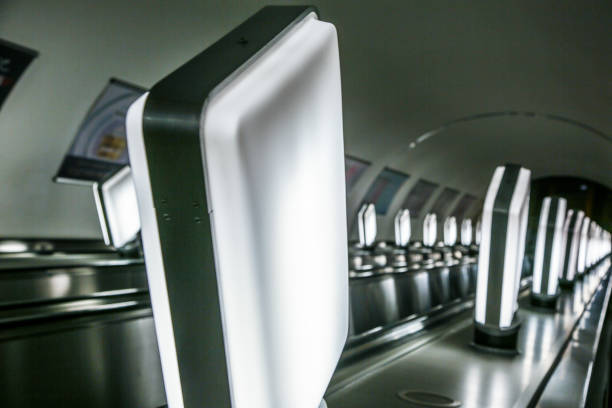 istock Lights making an artistic pattern on top of an escalator 1252915618