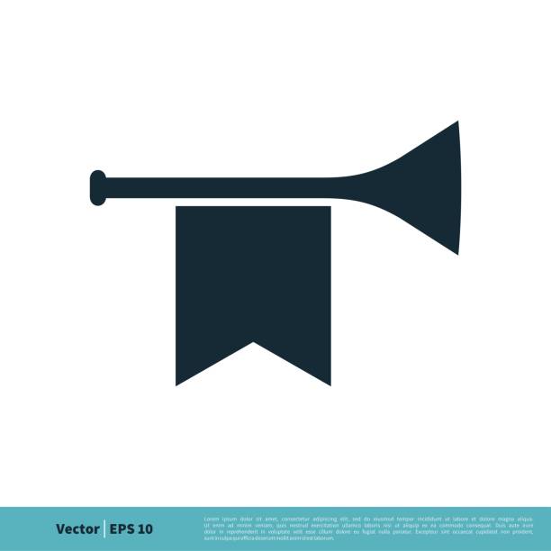 ilustraciones, imágenes clip art, dibujos animados e iconos de stock de diseño de ilustración de la plantilla de logotipo vectorial del icono de la trompeta. vector eps 10. - bugle