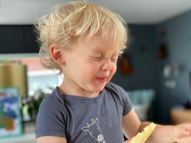 Toddler tasting sour lemon Toddler tasting a sour lemon sour taste stock pictures, royalty-free photos & images