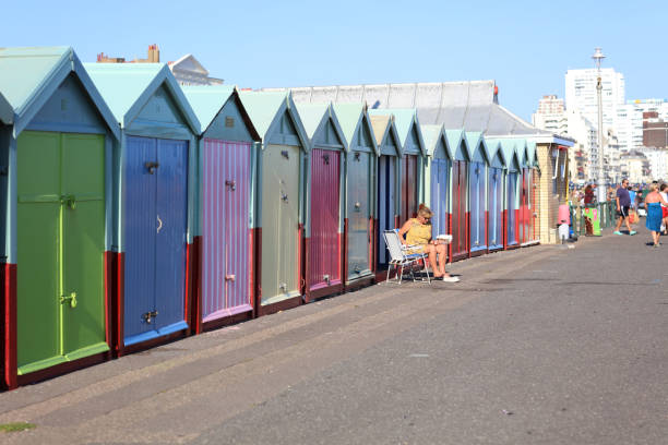 South Hayling, Hampshire, England, UK - October 02, 2022: Beach Huts on the West Beach
