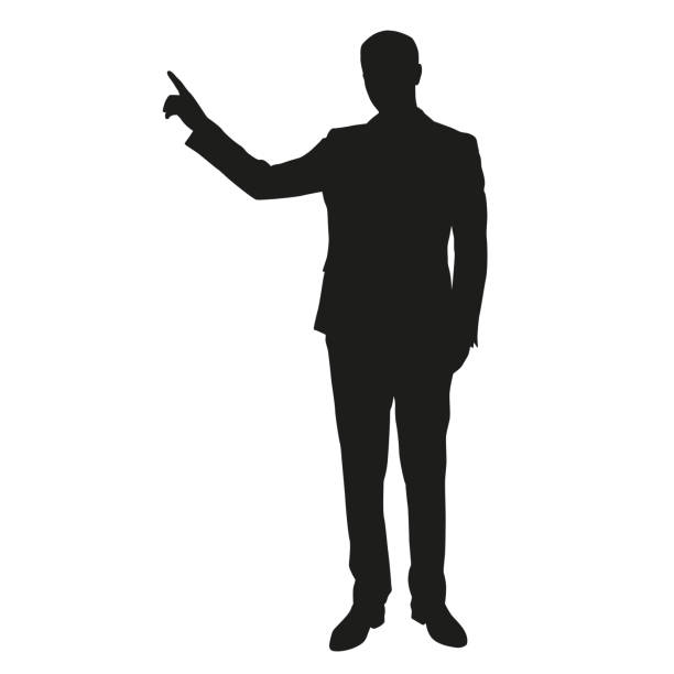 Business man vector silhouette show something Business man vector silhouette show something banking silhouettes stock illustrations
