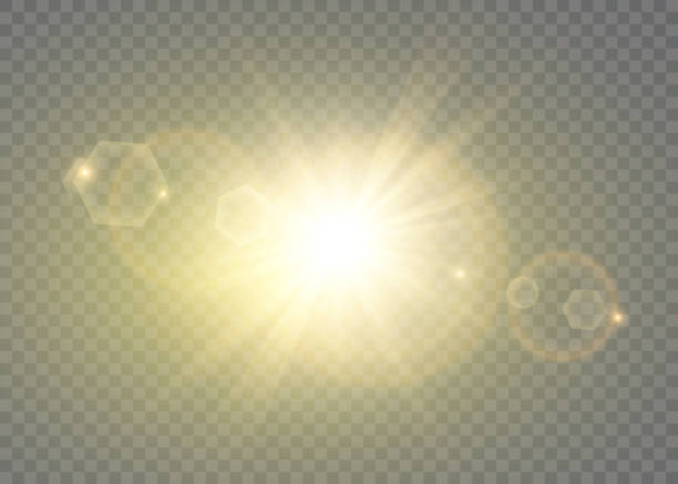ilustraciones, imágenes clip art, dibujos animados e iconos de stock de vector transparente luz solar efecto de luz de destello de lente especial. - luz del sol