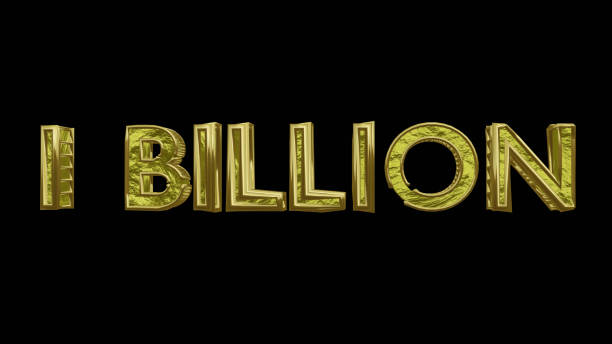 text "1 billion" mit buchstaben aus gold. 3d-rendering, - billion stock-fotos und bilder