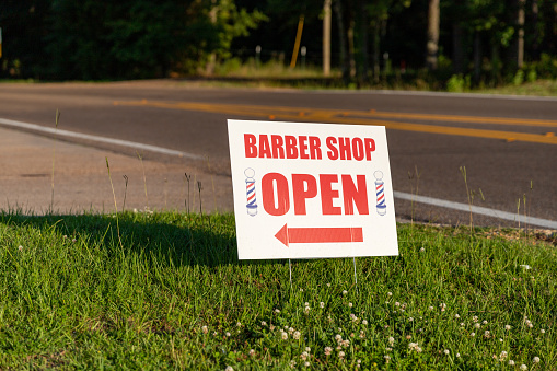 Barber Shop Open sign, outside with copy space