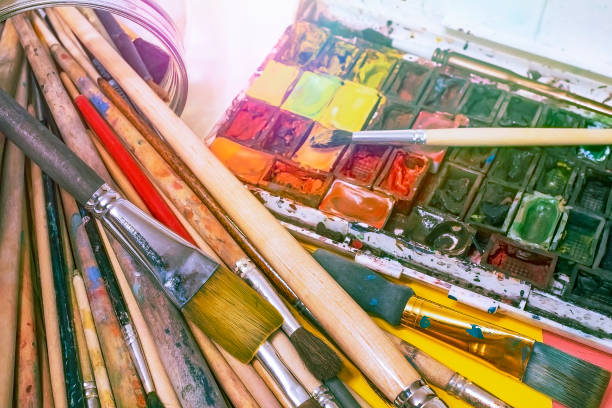 istock Artistic watercolors and brushes. 1252952509
