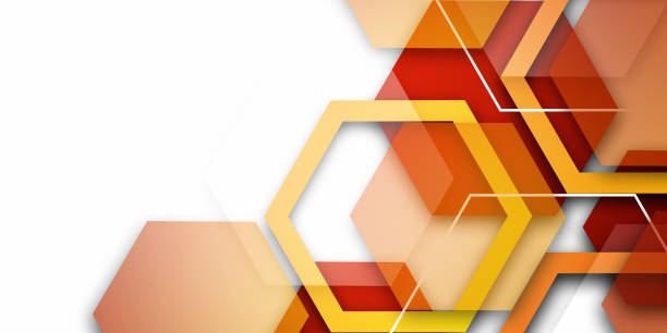 istock Modern orange geometric hexagon background with abstract style 1252953777