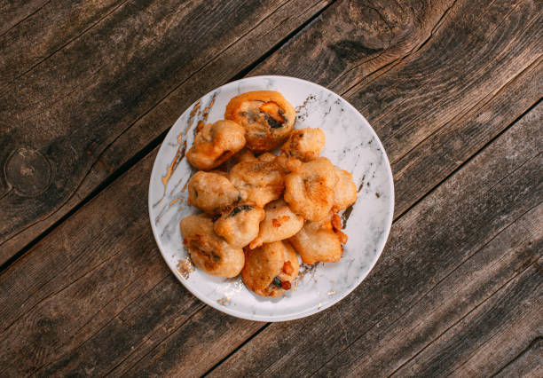 Top View Fried Crispy Mussels