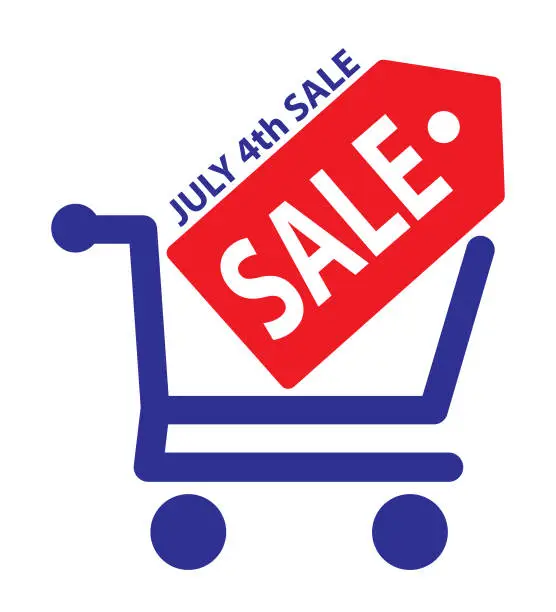 Vector illustration of JUlY 4th SALE Shopping Cart Sale Tag