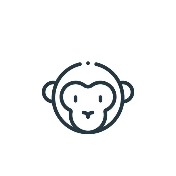 Vector illustration of monkey vector icon. monkey editable stroke. monkey linear symbol for use on web and mobile apps, logo, print media. Thin line illustration. Vector isolated outline drawing.