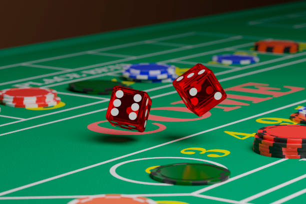 istock Close up of dice rolling on a craps table. Random concept. 3d illustration. 1252974702