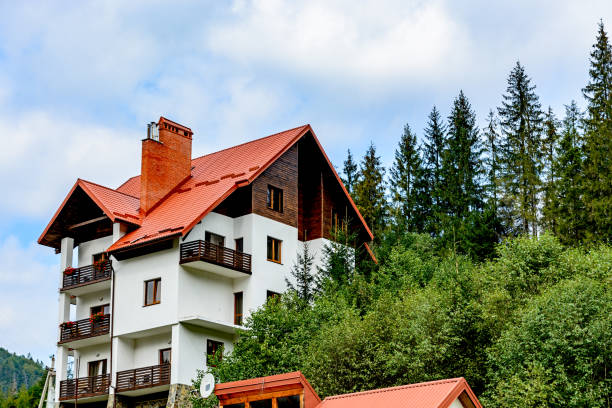 istock High house in the woods with a red roof 1252975542