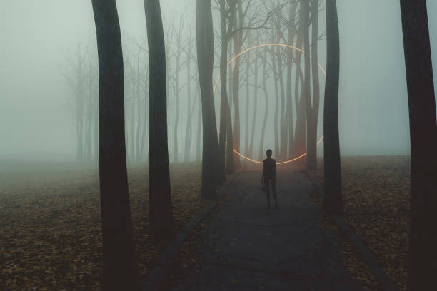 Fantasy rural road with woman standing