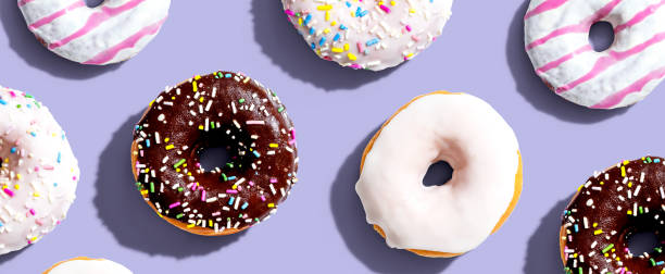 istock Collection of delicious donuts overhead view 1252977848