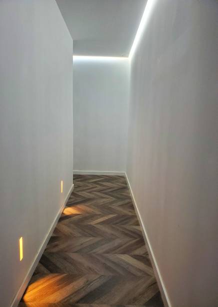 istock Corridor wood with led lights 1252979293