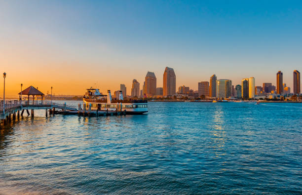 istock San Diego Bay at dusk with ferry at dock. 1252983284