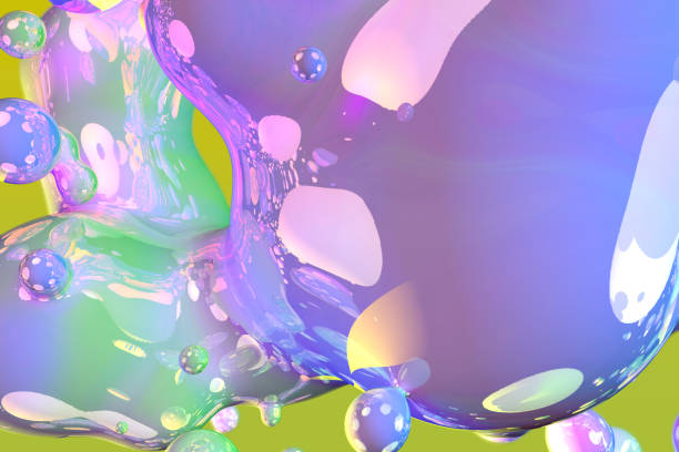 istock Abstract texture of colorful shiny soap like fluid with gradient - soft focus 3D illustration of background design template 1252985389