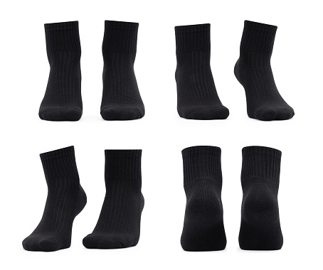 Set of blank black socks mockup isolated on white background with clipping path.
