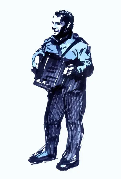 Vector illustration of Accordion player. Figurative drawing