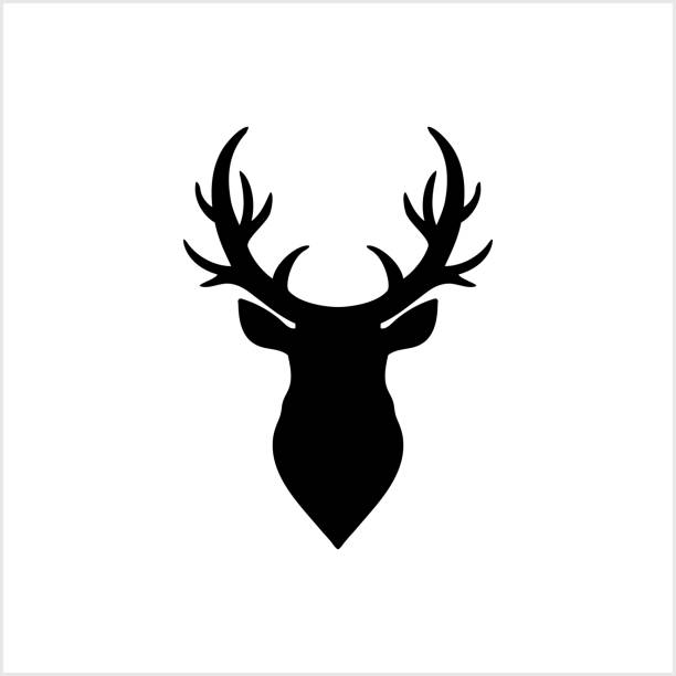 illustrations, cliparts, dessins animés et icônes de icône de tête de wapiti. conception du logo de modèle. silhouette vectorielle noire de tête de cerfs avec des bois isolés sur le fond blanc. symbole de noël. illustration vectorielle. eps 10 - antler stag deer trophy