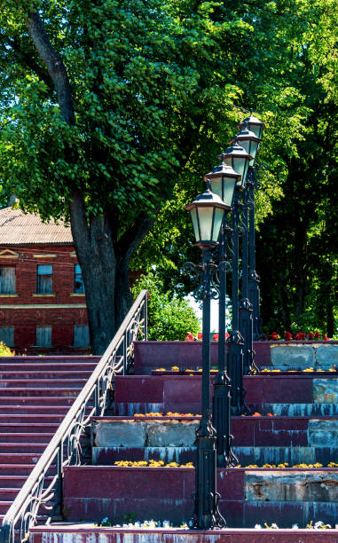 istock Street lights along the stairs going up. 1253004948