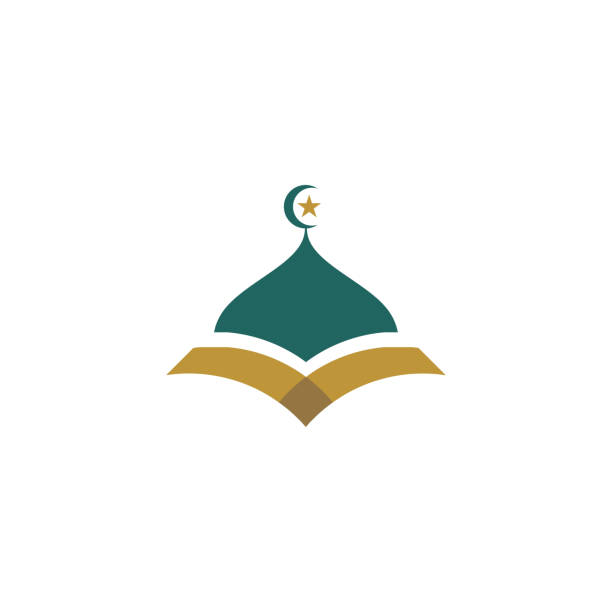 ilustrações de stock, clip art, desenhos animados e ícones de modern green gold islamic mosque and quran symbol flat style isolated on white background. vector illustration - adhan