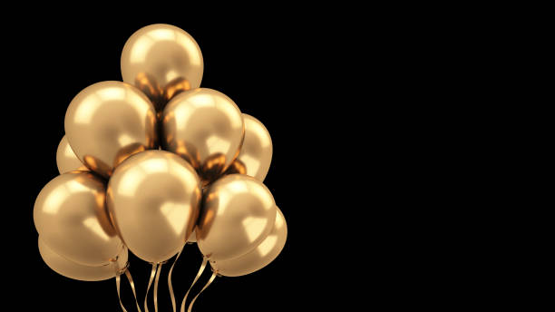 istock Holiday isolated black background luxury golden balls. 3d illustration, 3d rendering. 1253016892