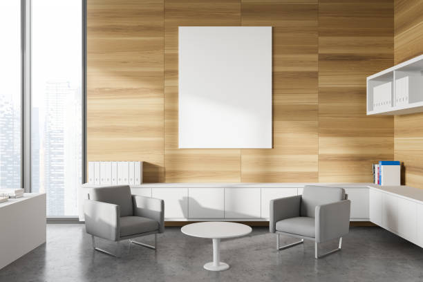 istock Wooden office waiting room with poster 1253017692