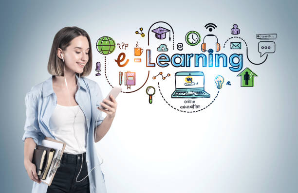 istock College girl with phone, e learning sketch 1253017797