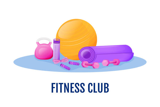 ilustrações de stock, clip art, desenhos animados e ícones de fitness club flat concept vector illustration - kettle bell activity aerobics athlete