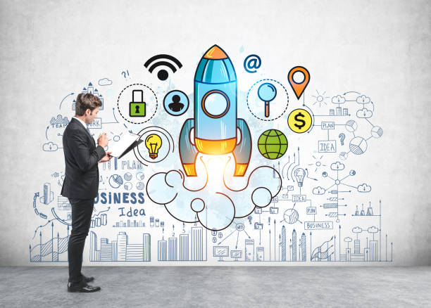istock Man with clipboard, startup sketch in room 1253018791
