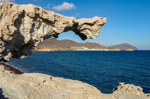 Geological formations resulting from volcanic eruptions on the coast of Cabo de Gata in Almeria