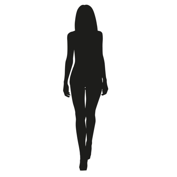 Sexy slim woman. Vector silhouette of the girl in front view Sexy slim woman. Vector silhouette of the girl in front view beautiful woman walking stock illustrations