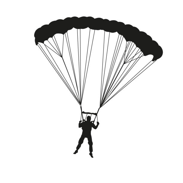 낙하산. 벡터 실루엣 - parachute parachuting skydiving silhouette stock illustrations
