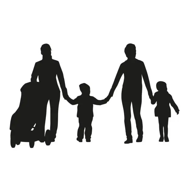 Vector illustration of Parents with children. vector silhouette